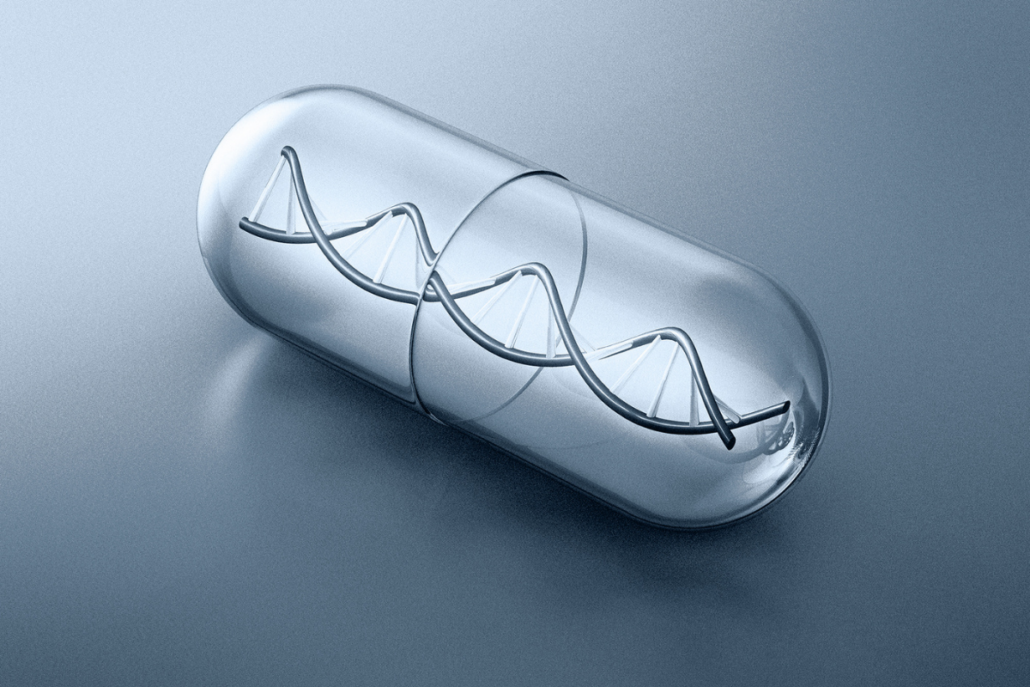 DNA helix inside pill capsule