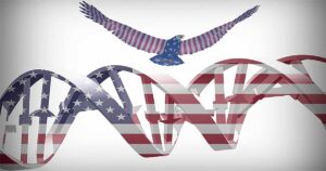 USA dna helix with eagle flying above