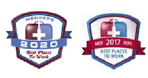 MedReps best place to work 2020 and 2017 badges
