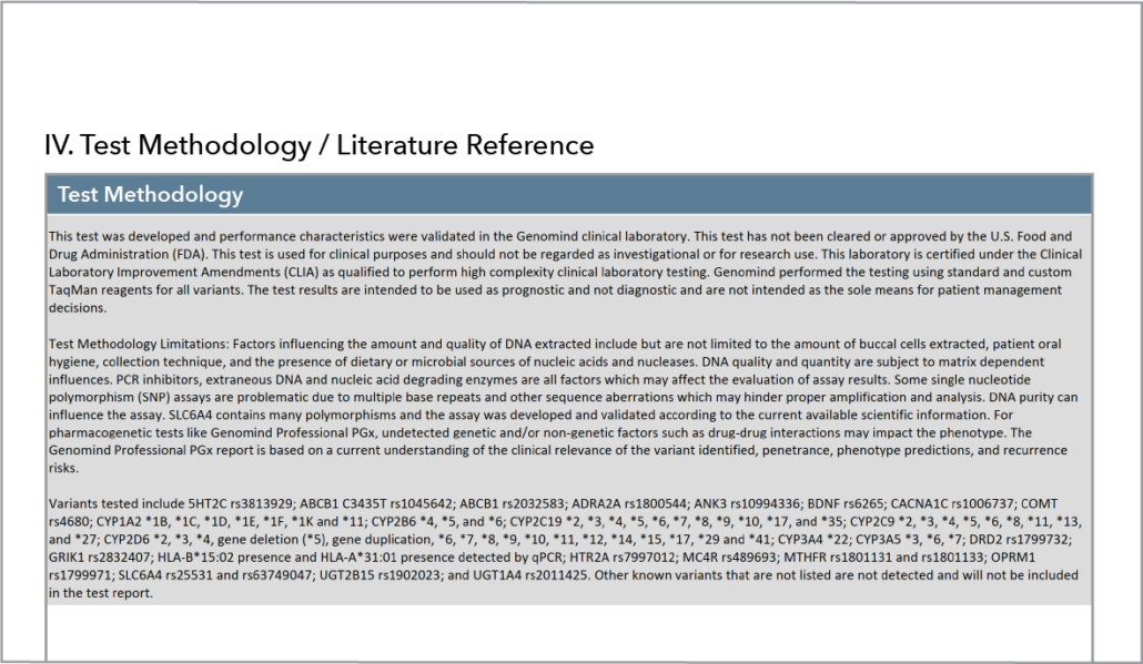 Screengrab of Test Methodology / Literature Reference
