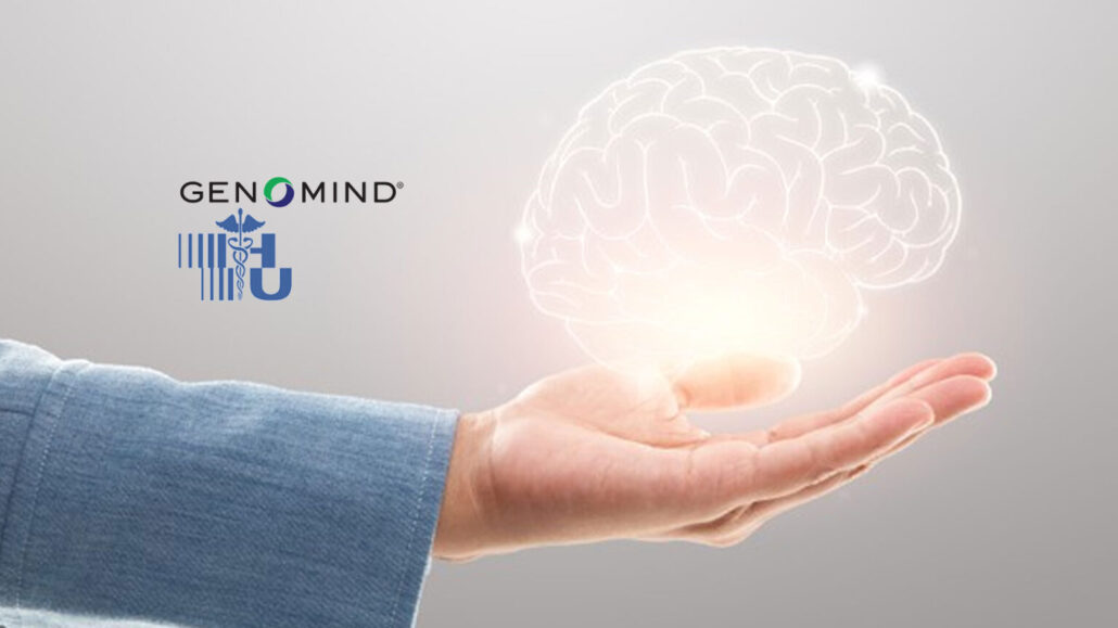 Genomind® and Harmony United logos above arm outstretched holding glowing brain