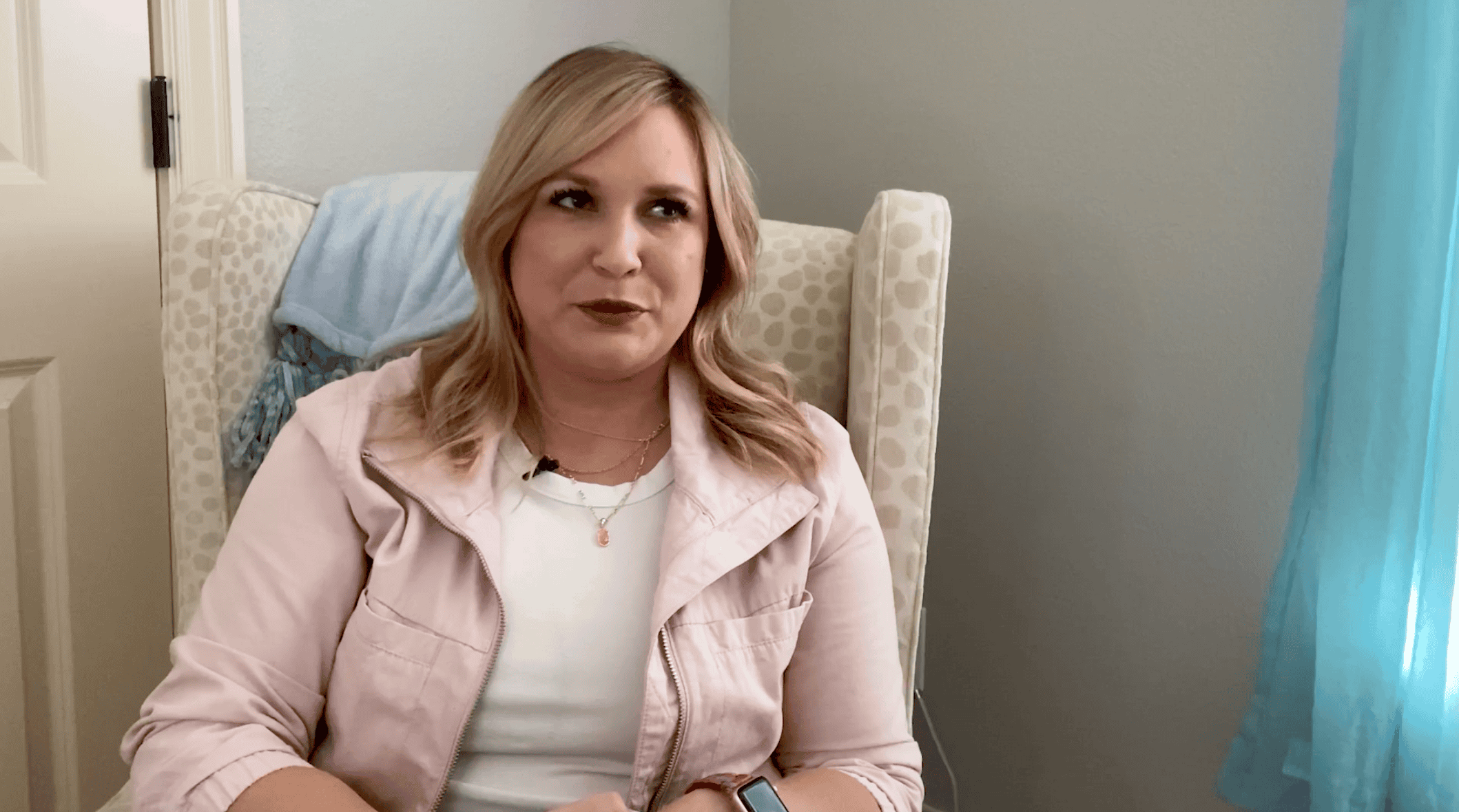 thumbnail of Genomind patient testimonial video of Chelsea sitting down in chair speaking